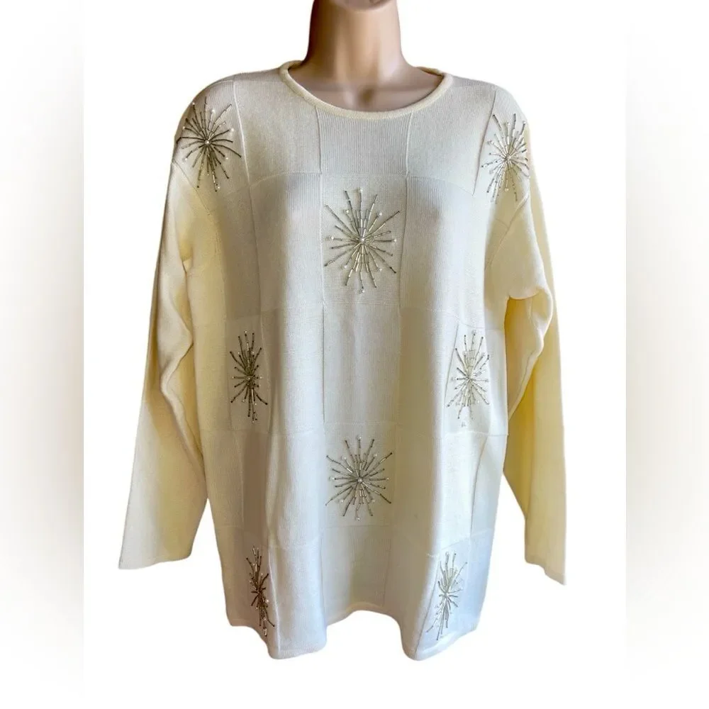 Liz Claiborne- Unisex Creme background acrylic wool blend pullover longsleeve